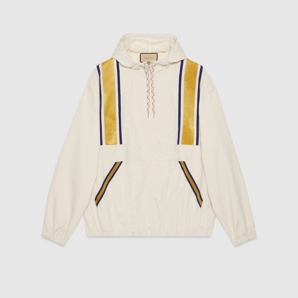 size L - Gucci Nylon Zip Jacket Windbreaker I Feel Gucci White Yellow